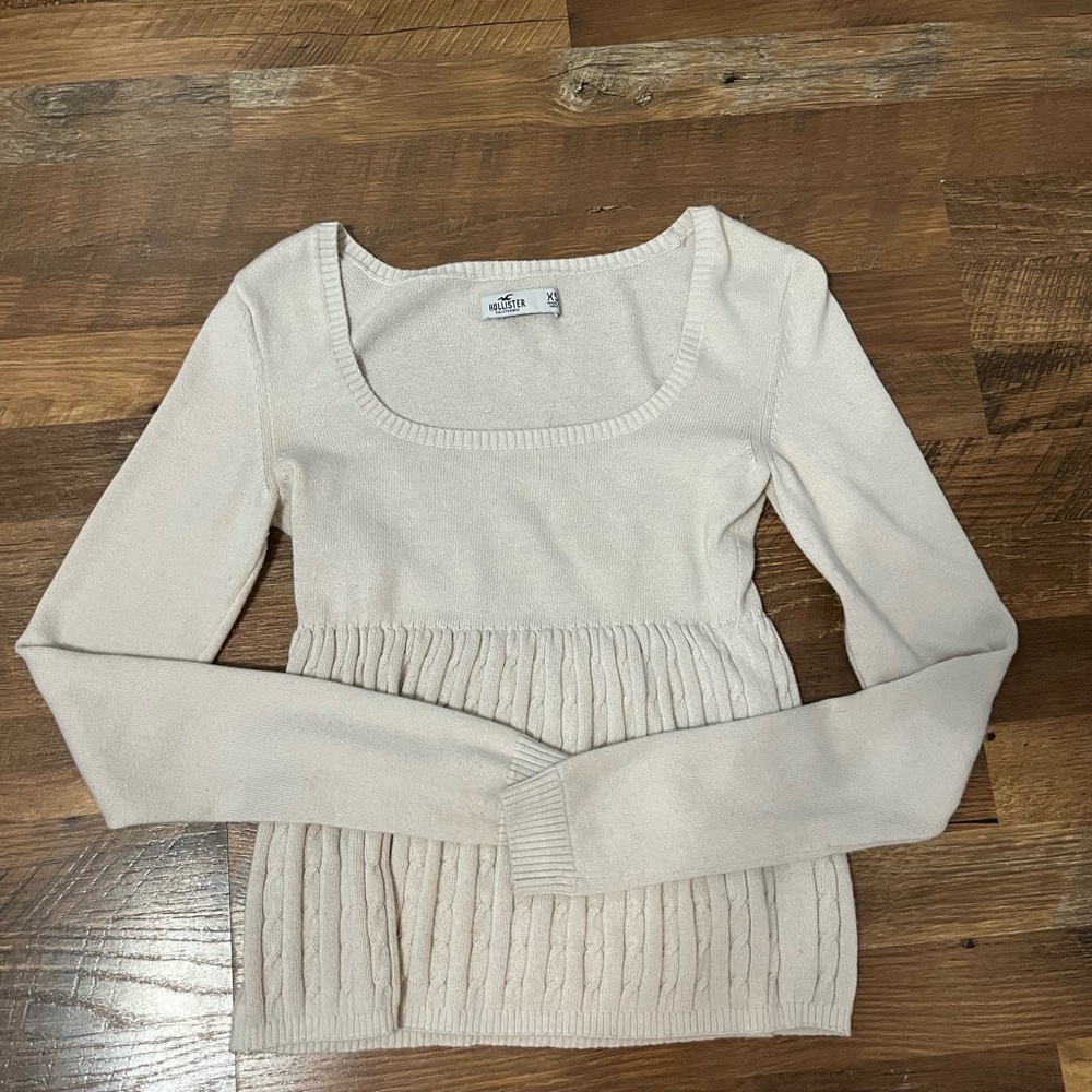 Hollister Beige Ribbed Long Sleeve Top